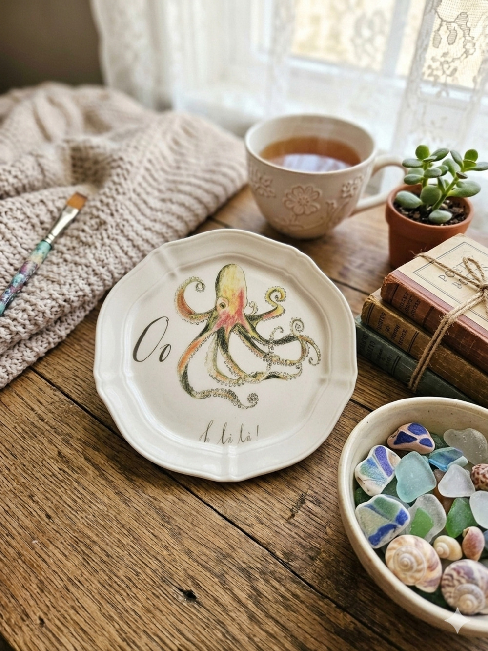 Anthropologie Linea Carta Canape Plate Letter O Octopus Diva Pyari Discontinued